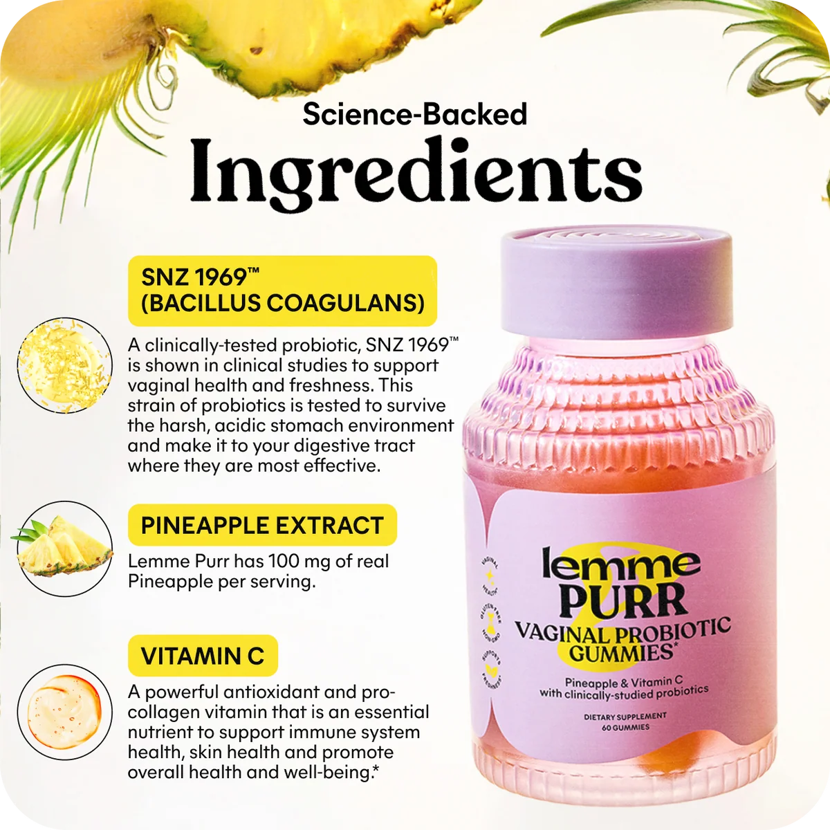 Lemme Purr Vaginal Probiotic Gummies for Women, 30-Day Supply