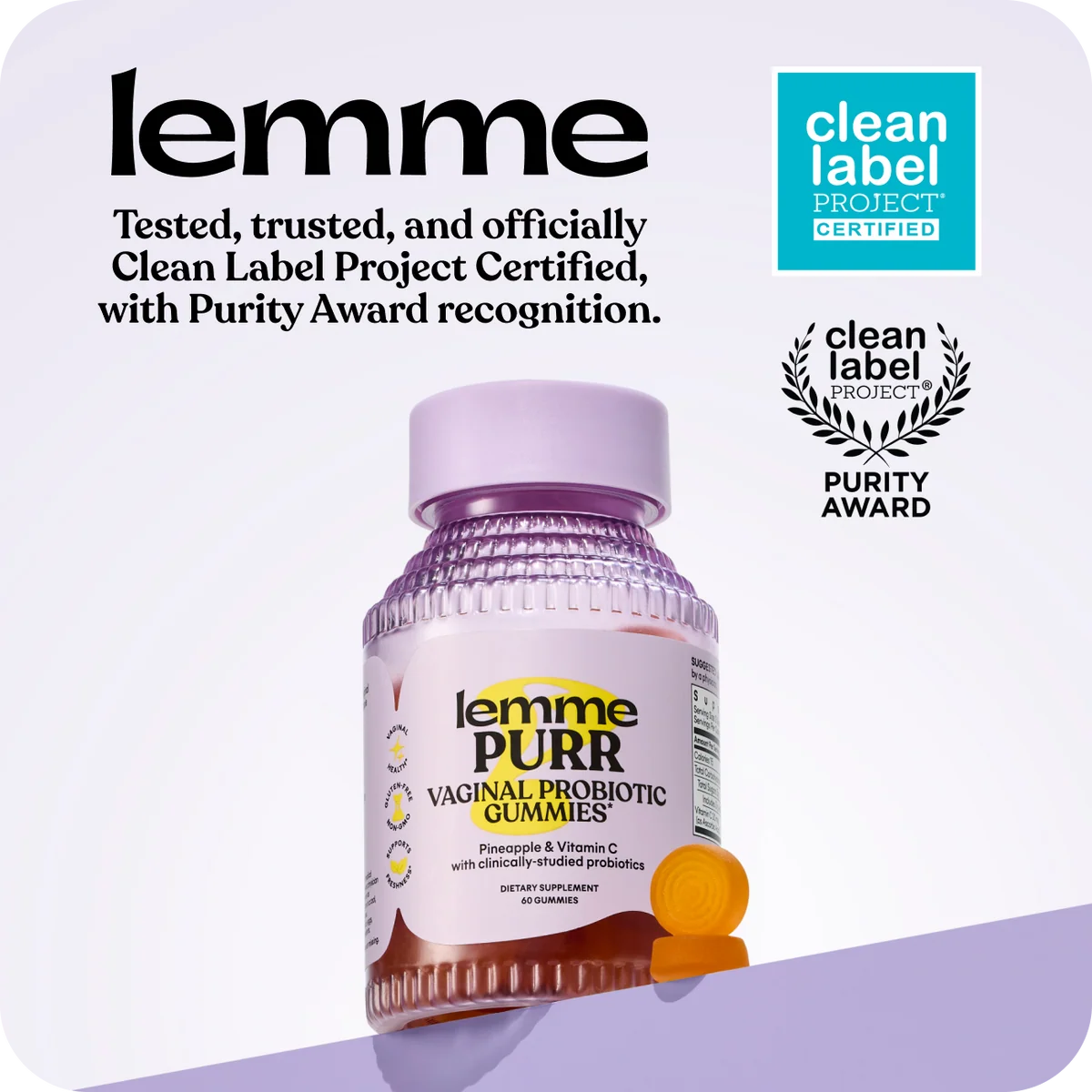 Lemme Purr Vaginal Probiotic Gummies for Women, 30-Day Supply