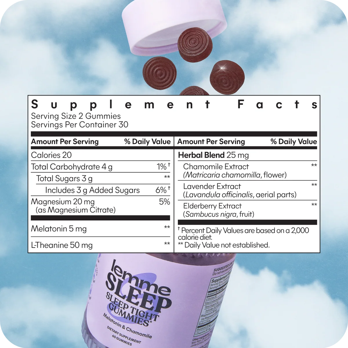 Lemme Sleep Gummies with 5mg Melatonin & Chamomile Extract, 30-Day Supply